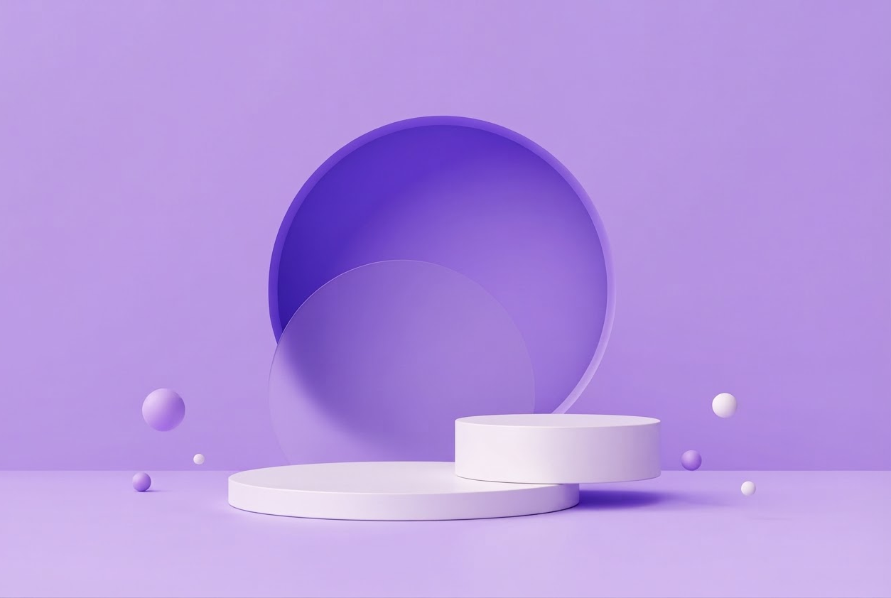 Purple geometric composition demonstrating Resolute's vivid, unconventional approach to object photography
